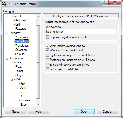 PuTTY config - Name the window